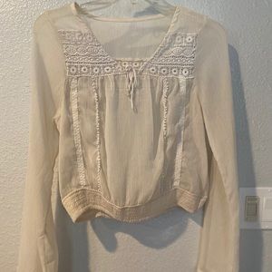 Cute Cream Crop Top with Embroidery + Bell Sleeves